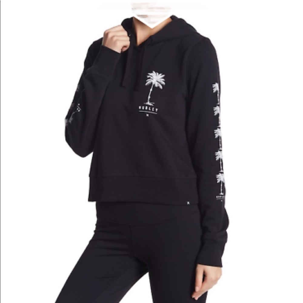 Hurley Women's Black Crop Palm Skull Hoodie